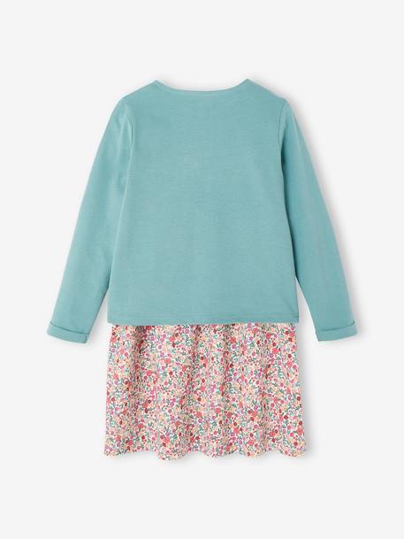 Ensemble robe + cardigan fille bleu océan - robe imprimée fle+ivoire imprimé+mauve+vert émeraude 24 - vertbaudet enfant 