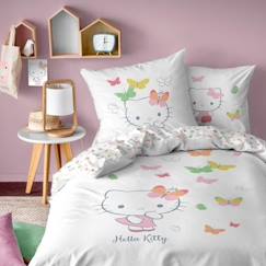 Linge de maison et décoration-Linge de lit enfant-Housse de couette-Parure de lit - Hello Kitty - Papillons - 100% coton