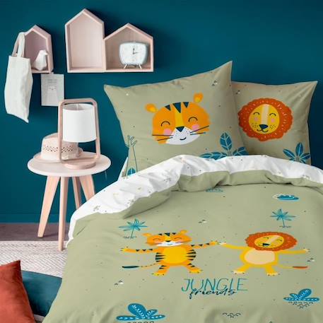 Parure enfant Jungle Friends Matt&Rose Housse de couette + taie d'oreiller - Taille: 140x200 cm - couleur : Kaki VERT 2 - vertbaudet enfant 