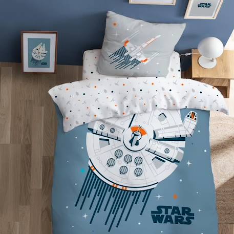 Parure de lit imprimée 100% coton, STAR WARS HOME FAUCON MILLENIUM. Taille : 140x200 cm BLEU 1 - vertbaudet enfant 