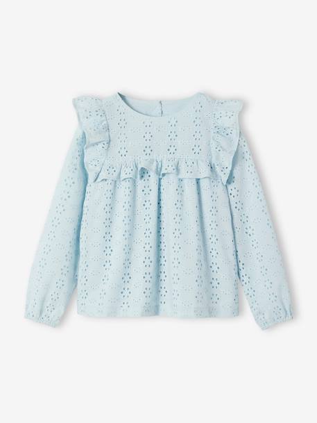 Blouse à volants en broderie anglaise fille bleu ciel+corail+écru 2 - vertbaudet enfant 