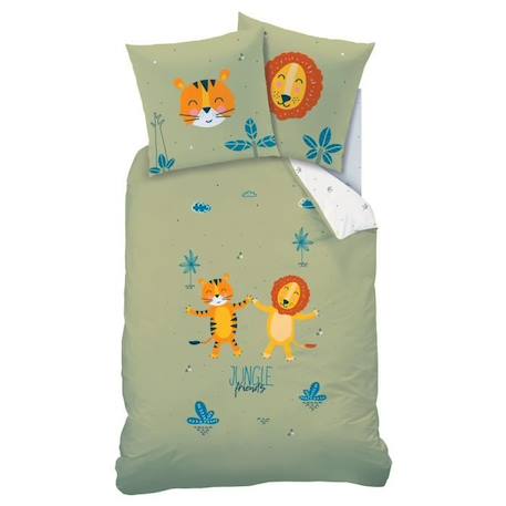 Parure enfant Jungle Friends Matt&Rose Housse de couette + taie d'oreiller - Taille: 140x200 cm - couleur : Kaki VERT 3 - vertbaudet enfant 