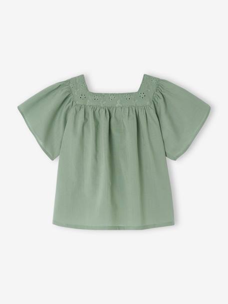 Blouse encolure carrée en broderie anglaise bébé écru+framboise+vert sauge 11 - vertbaudet enfant 