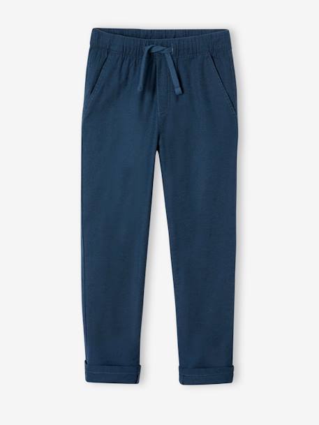 Pantalon léger garçon en coton/lin bleu nuit+noisette+vert sauge 1 - vertbaudet enfant 