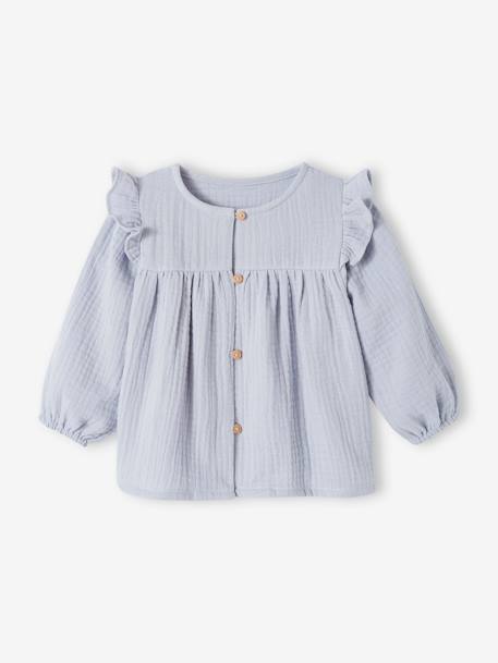 Blouse à volants bébé en gaze de coton bleu ciel+bleu glacier+vieux rose 4 - vertbaudet enfant 