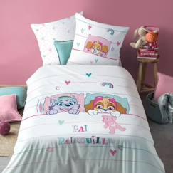 Linge de maison et décoration-Linge de lit enfant-Parure de lit imprimée 100% coton, PAT PATROUILLE DOUCE NUIT 140x200+63x63cm
