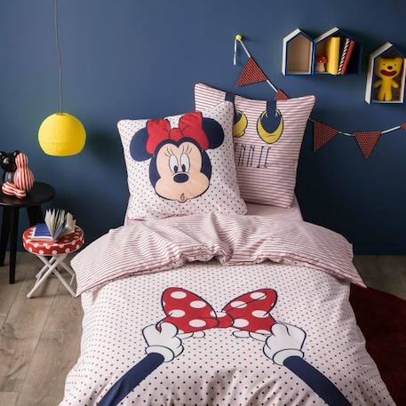 Parure de lit imprimée 100% coton - DISNEY MINNIE 140x200+65x65cm BLANC 1 - vertbaudet enfant 