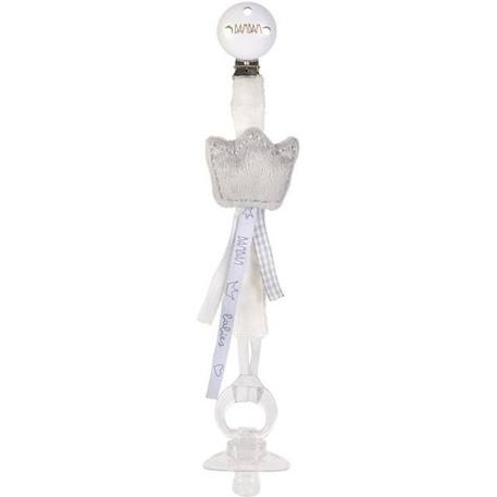 BAMBAM Attache tétine couronne - Dès la naissance - Blanc et gris - Garçon - Tissu - 5,5 x 3 x 17 cm BLANC 1 - vertbaudet enfant 