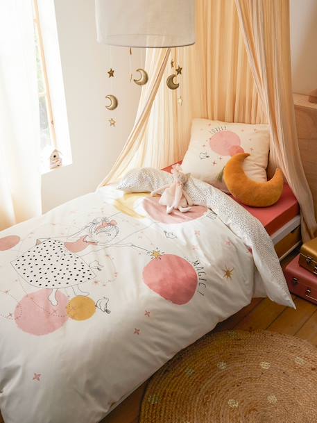 Parure Housse de couette + Taie d'oreiller enfant avec coton recyclé PRINCESSE POESIE blanc imprimé 8 - vertbaudet enfant 