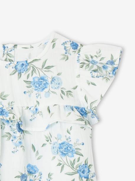 Ensemble de cérémonie fille blouse volantée et short en gaze bleu imprimé+rose imprimé 5 - vertbaudet enfant 