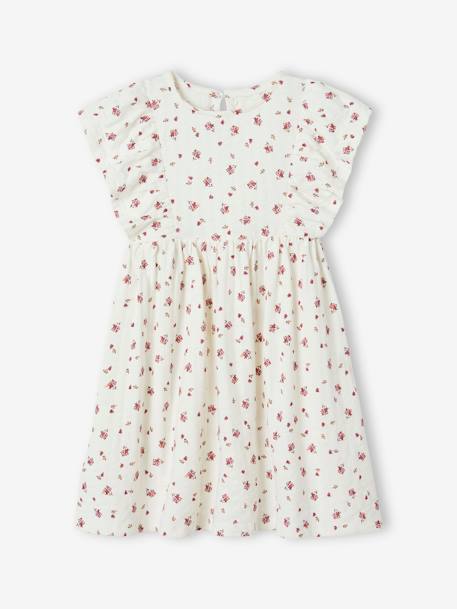 Robe à fleurs maille reliéfée fille écru+mandarine+rose bonbon 2 - vertbaudet enfant 