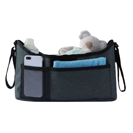 Organiseur De Poussette Bébé - Fixations Universelles - 1 Poche Filet - 3 Compartiments Centraux - 2 Poches Avant - 14x32x9cm GRIS 3 - vertbaudet enfant 