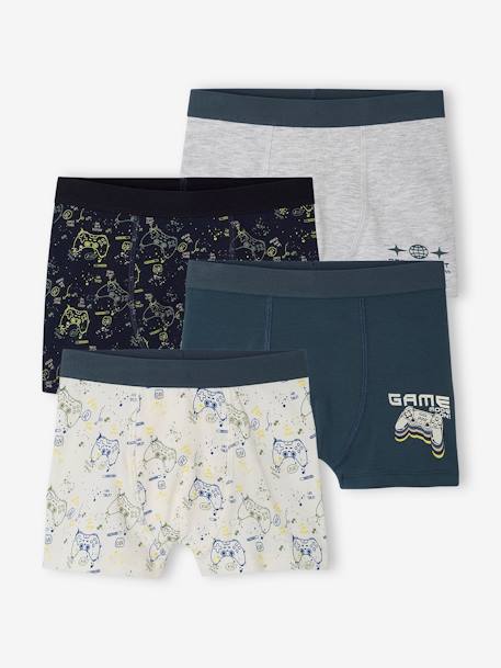 Garçon-Lot de 4 boxers stretch "gamer" garçon en coton bio