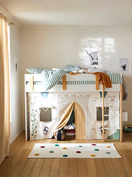 Lit mezzanine mi-hauteur enfant LIGNE EVEREST blanc/bois+kaki+Rose 3 - vertbaudet enfant 