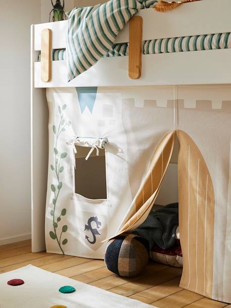 Lit mezzanine mi-hauteur enfant LIGNE EVEREST blanc/bois+kaki+Rose 2 - vertbaudet enfant 