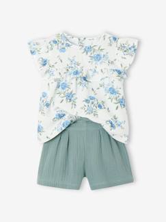 -Ensemble de cérémonie fille blouse volantée et short en gaze