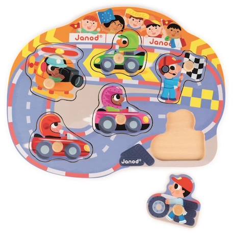 Puzzle en bois - JANOD - Heureux Racing - 6 pièces - Multicolore - 3 ans et plus BLEU 2 - vertbaudet enfant 