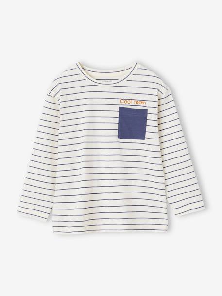 T-shirt rayé garçon personnalisable bleu ardoise+noix de pécan 2 - vertbaudet enfant 