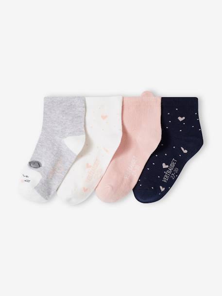 Fille-Sous-vêtement-Lot de 4 paires de chaussettes chat et coeurs fille