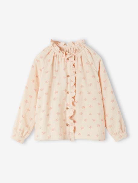 Chemise à volants en gaze de coton fille personnalisable écru+rose pâle+tomette+vert d'eau 6 - vertbaudet enfant 