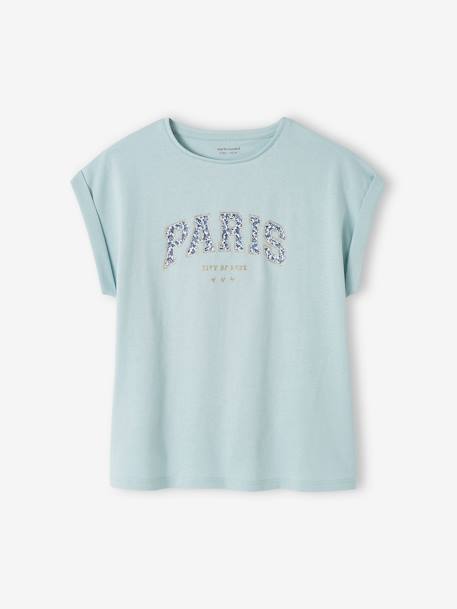 T-shirt à message motifs fleurs fille bleu ciel+écru+jaune pâle 3 - vertbaudet enfant 