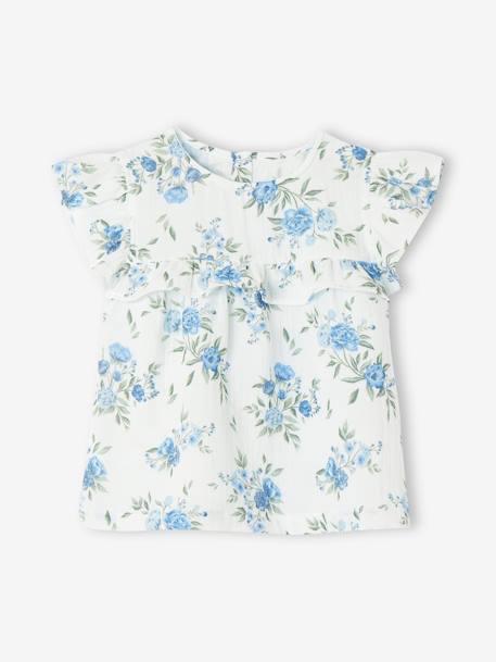 Ensemble de cérémonie fille blouse volantée et short en gaze bleu imprimé+rose imprimé 2 - vertbaudet enfant 