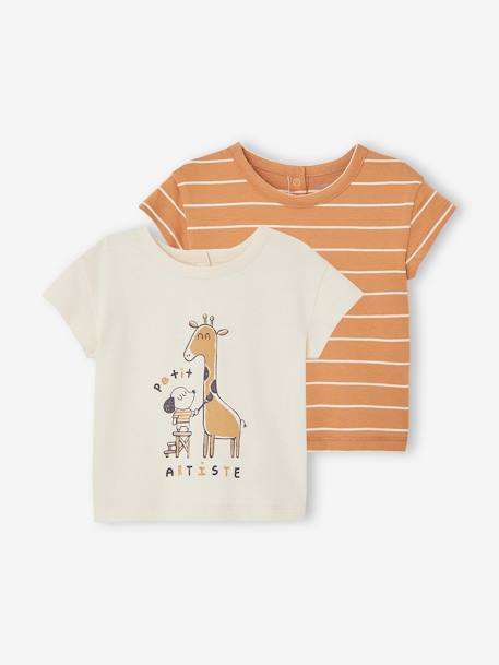 Lot de 2 T-shirts basics bébé manches courtes bleu grisé+caramel 9 - vertbaudet enfant 