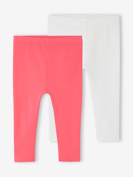 Lot de 2 leggings longs bébé fille BASICS écru+fuchsia+lot marine grisé 9 - vertbaudet enfant 