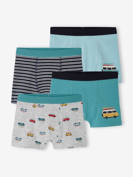 Lot de 4 boxers stretch 'van' garçon en coton bio vert d'eau 1 - vertbaudet enfant 