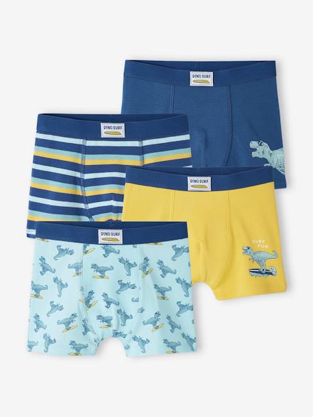 Garçon-Sous-vêtement-Slip, Boxer-Lot de 4 boxers stretch "dino surf" garçon en coton bio