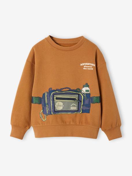 Sweat trompe-l'oeil poche zippée garçon noix de pécan 1 - vertbaudet enfant 