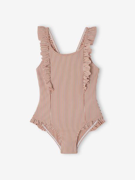 Maillot de bain rayé 1 pièce fille terracotta 1 - vertbaudet enfant 