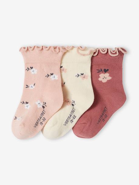 Lot de 3 paires de chaussettes avec collerette en dentelle pour bébé fille