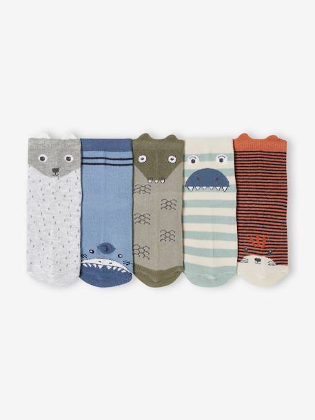 Lot de 5 paires de chaussettes animaux garçon lichen 2 - vertbaudet enfant 