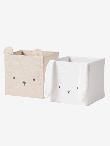 Lot de 2 bacs de rangement animaux gaze de coton lot blanc+lot jaune+lot rose 4 - vertbaudet enfant 