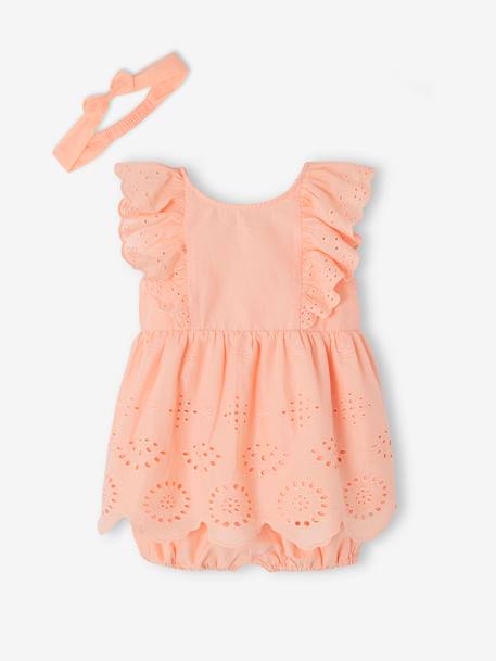 Ensemble de cérémonie bébé robe, bloomer et bandeau corail+ivoire 1 - vertbaudet enfant 