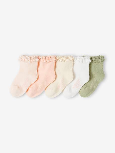 Lot de 5 paires de mi-chaussette bébé fille pêche 1 - vertbaudet enfant 