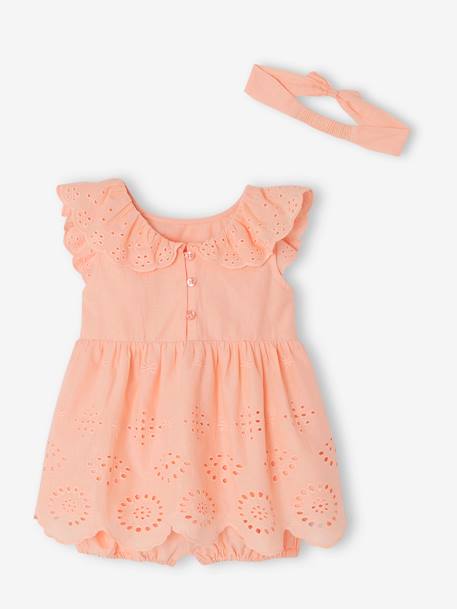 Ensemble de cérémonie bébé robe, bloomer et bandeau corail+ivoire 2 - vertbaudet enfant 