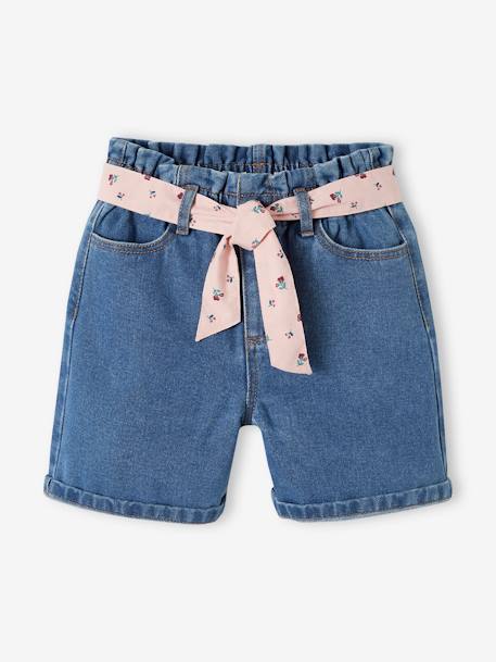 Bermuda en jean style paperbag fille stone 3 - vertbaudet enfant 