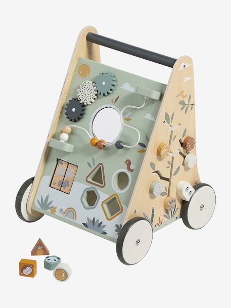 Chariot de marche avec freins en bois FSC® bois+Vert 1 - vertbaudet enfant 