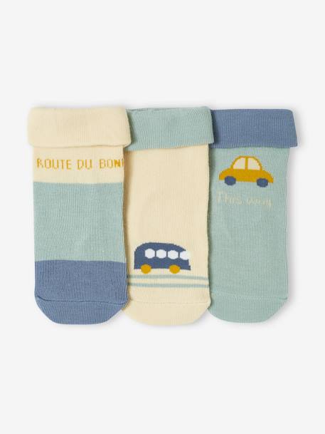 Lot de 3 paires de chaussettes 'voitures' bébé garçon vert sauge 2 - vertbaudet enfant 