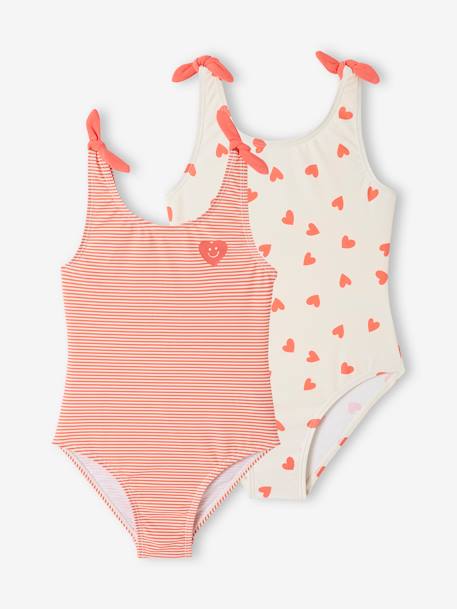 Lot de 2 maillots de bain 1 pièce coeurs fille  - vertbaudet enfant