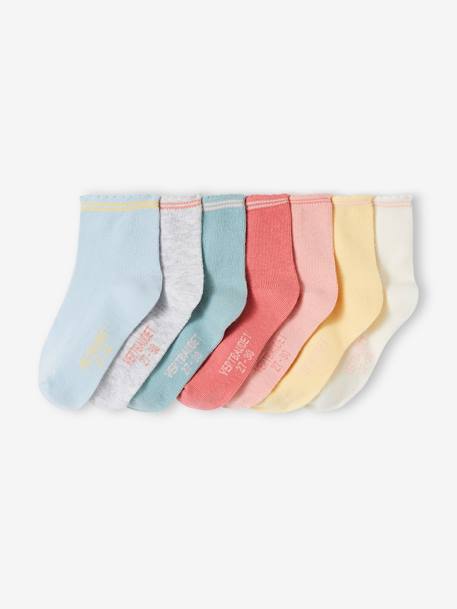 Fille-Sous-vêtement-Chaussettes-Lot de 7 paires de mi-chaussettes fille BASICS