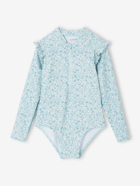 Maillot de bain 1 pièce anti-UV fille bleu grisé 2 - vertbaudet enfant 