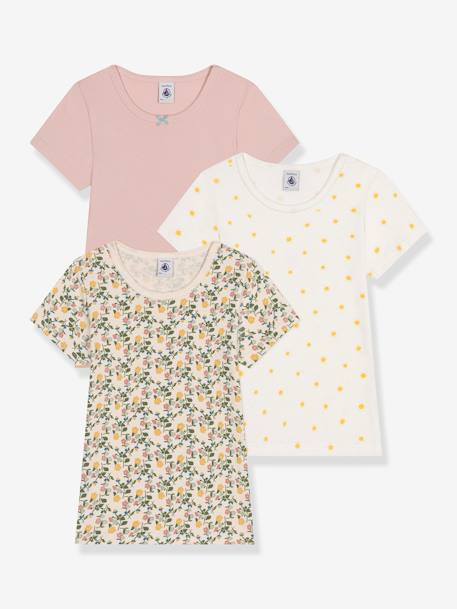 Lot 3 t-shirts manches courtes PETIT BATEAU vieux rose 1 - vertbaudet enfant 