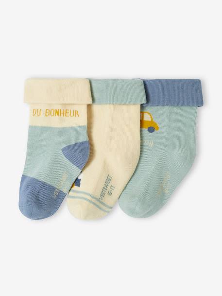 Lot de 3 paires de chaussettes 'voitures' bébé garçon vert sauge 1 - vertbaudet enfant 