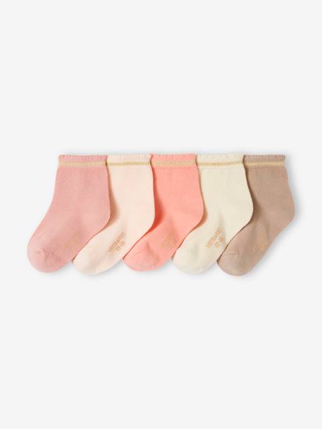 Lot de 5 paires de chaussettes avec détails scintillants bébé fille BASICS rose+rose pâle 3 - vertbaudet enfant 