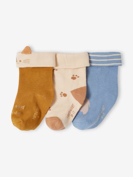 Lot de 3 paires de chaussettes 'animaux' bébé bleu grisé 1 - vertbaudet enfant 