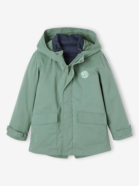 Parka 3 en 1 mi-saison garçon avec doudoune sans manches amovible marine+vert sauge 14 - vertbaudet enfant 