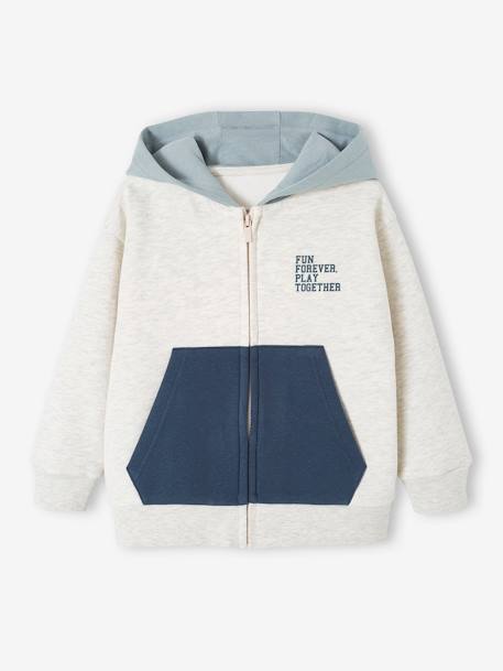 Sweat zippé à capuche sport color block garçon gris chiné+vert d'eau 4 - vertbaudet enfant 